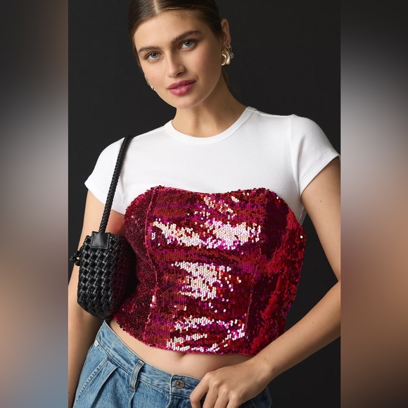 Anthropologie Hutch Bare Sequin Bow Top - Picture 2 of 14